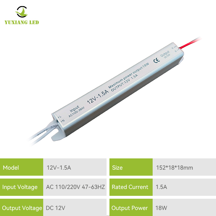 Alimentation Led Ultra mince argentée, 12v, 1,5a, 18W, Ultra étroite, ultra fine