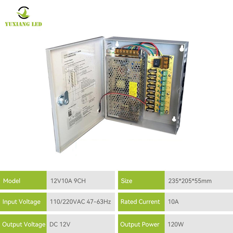 Boîtier d'alimentation CCTV 12V 10A 9CH