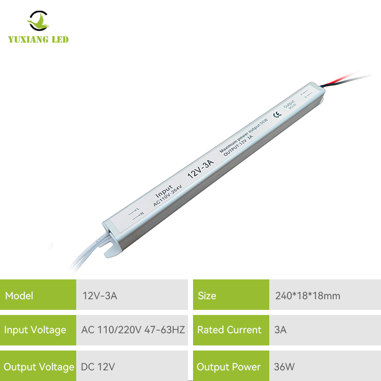 Alimentation LED Ultra mince argentée Ultra étroite et ultra mince de 12V 3A 36W