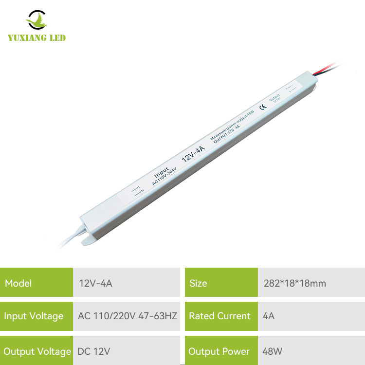 Alimentation LED Ultra mince argentée Ultra étroite et ultra mince de 12V 4A 48W