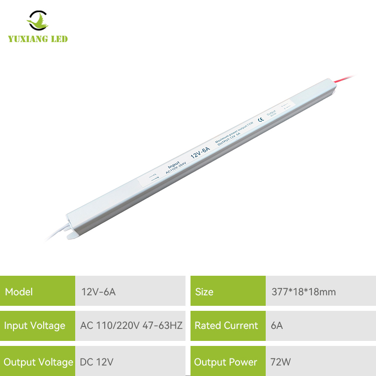 Alimentation LED Ultra mince argentée Ultra étroite et ultra mince de 12V 6A 60W