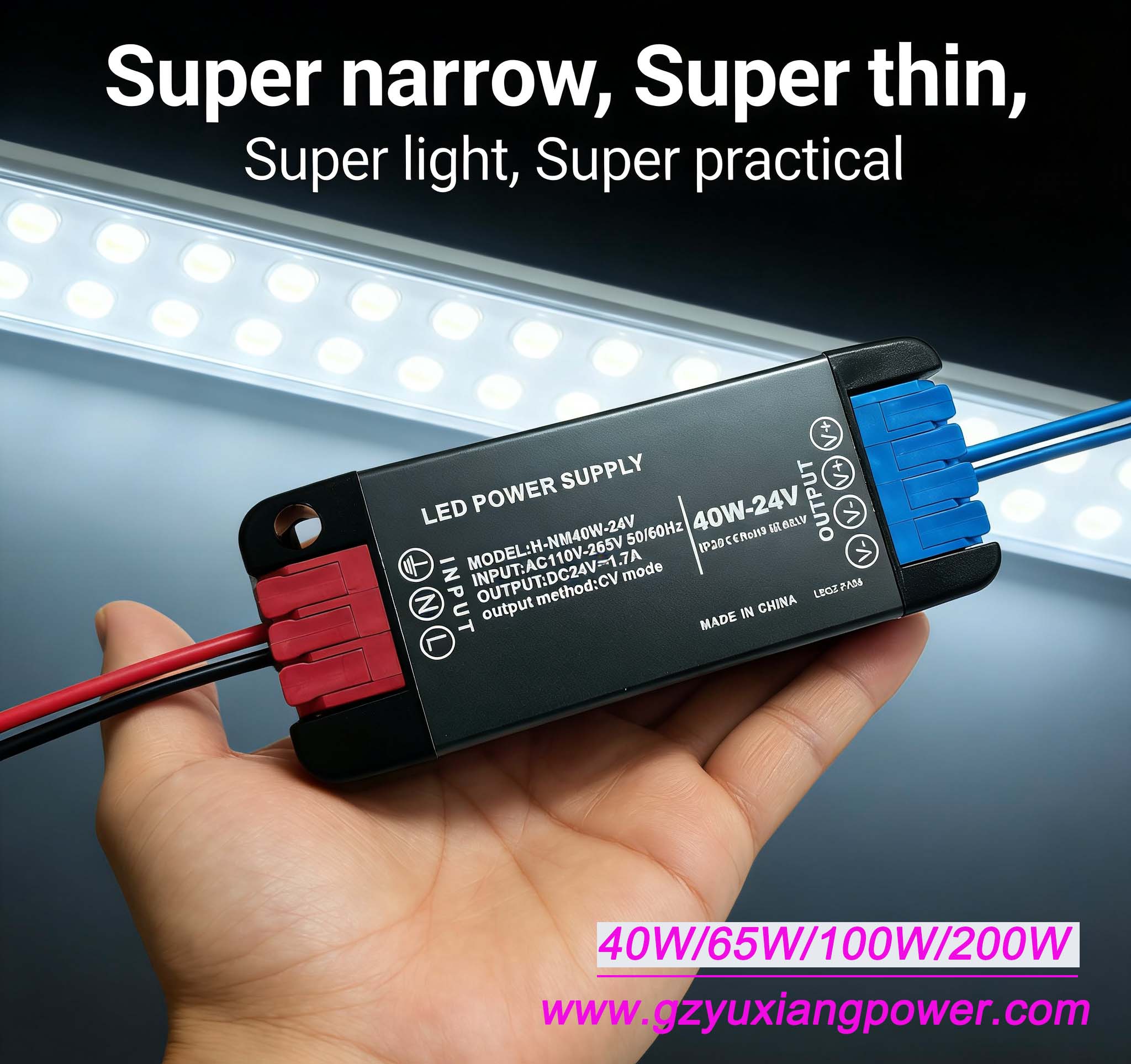 Mini alimentation d'éclairage LED DC ultra-mince à large plage de tension 12 V/24 V, petite taille, haute puissance.