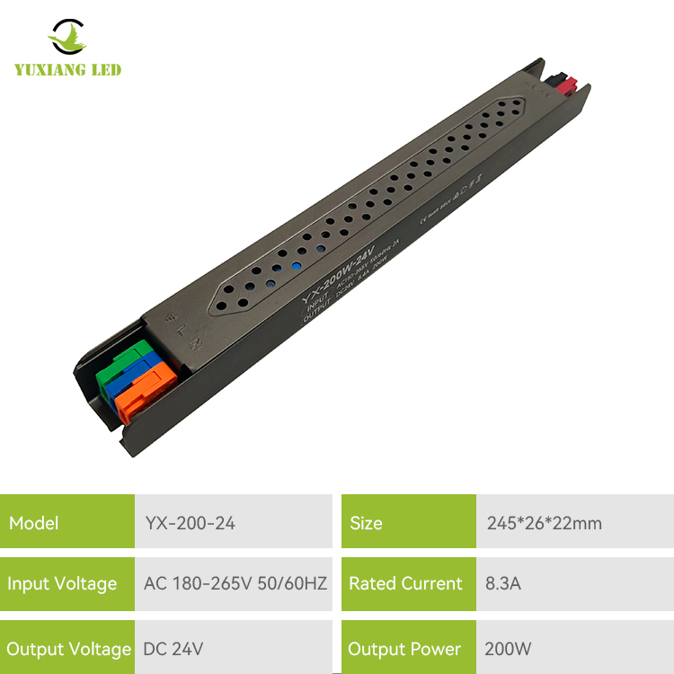 Alimentation électrique linéaire ultra-fine LED 24 V 200 W, semi-remplie de colle