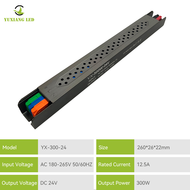 Alimentation électrique linéaire ultra-fine LED 24 V 300 W, semi-remplie de colle