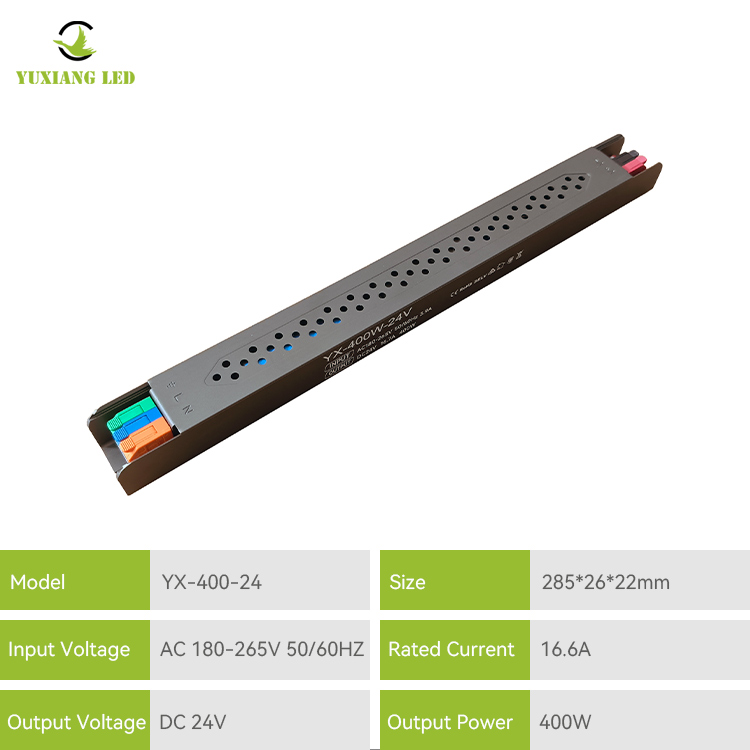 Alimentation électrique linéaire ultra-fine LED 24 V 400 W, semi-remplie de colle